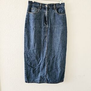 Bill Blass denim maxi skirt size 10 jean blue back slit casual medium wash